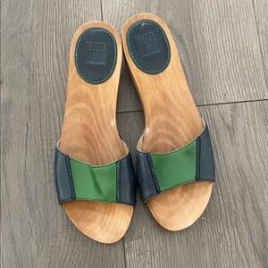 Frye Ellie Leather Wood Slip-On Slide Sandals Sz:7.5